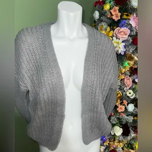 Oversized Grey Ribbed Knit Cardigan - Chunky Open Front Sweater thumbnail 2