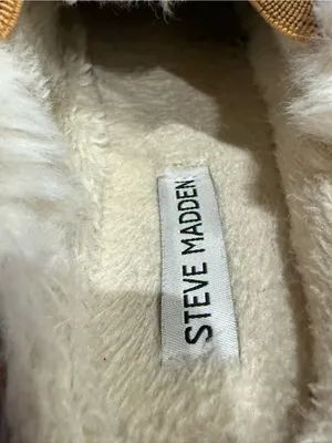Steve Madden Tan Faux-Suede Mule Slippers with White Faux-Fur Cuff Size 8 thumbnail 5
