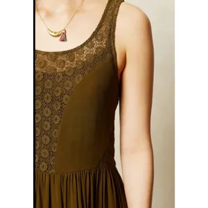 Anthropologie Lilka Dress Olive Green Rayon & Lace Sleeveless Open Back Sz S thumbnail 3