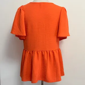 Entro Peplum Top Small Orange V-Neck Flutter Sleeve Textured Ruffle Blouse thumbnail 5