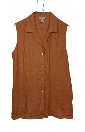 Banana Republic Shirt Women Large Orange Vintage 100% Linen Sleeveless Safari thumbnail 1
