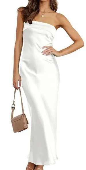 Amazon White Strapless Bodycon Maxi Dress thumbnail 1