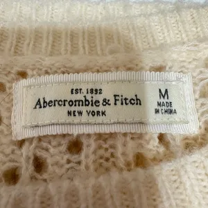 Y2K Abercrombie Women Cropped Sweater‎ M Cream Open Knit Wool Blend Cottagecore thumbnail 3