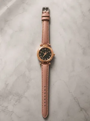 Women's Rose Gold Case Pink Leather Strap Watch Adjustable Band thumbnail 6