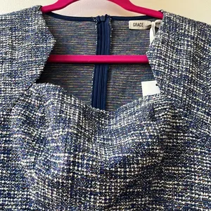 🆕 Grace Karin | Cap Sleeve Tweed Pencil Dress Blue White Small NWT thumbnail 7