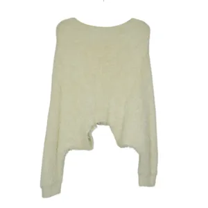 Free People FP One Ivory Fuzzy Knit Cropped Sweater Cozy Oversized Soft thumbnail 8