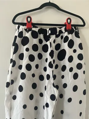 Chico's Black White Polka Dot Wide Leg Pants Medium Resort Coastal Office Summer thumbnail 6
