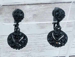 Vintage Clip On Earrings - Black Dangle 1 & 1/8" - Poor Condition thumbnail 1