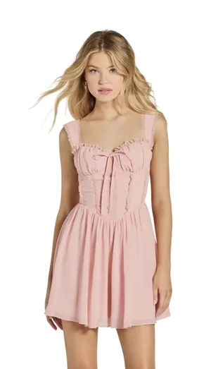 NWT Windsor Pink Such A Flirt Sweetheart Lace Trim Skater Dress Corset Small thumbnail 1