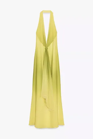 Zara elegant Yellow lime green Halter maxi dress evening wedding party thumbnail 11