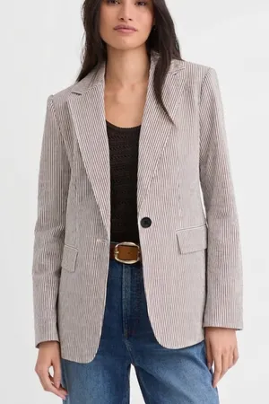 LOFT Women’s 6 Gray and White Stripes Blazer with Shoulder Pad Business Casual thumbnail 1