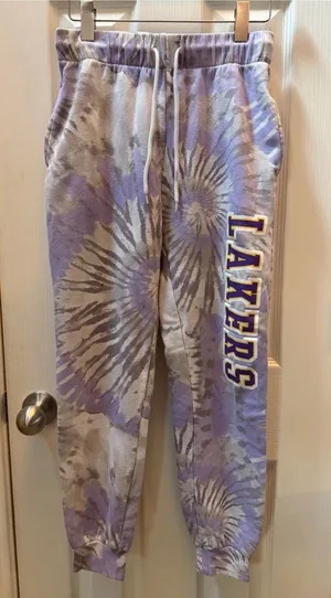 Size S Hybrid Apparel Lakers Tie-Dye Purple & Gray Joggers thumbnail 1