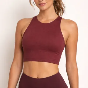 Racerback Athletic Sports Bra Maroon High Neck Seamless Womens XL Gym Active thumbnail 1