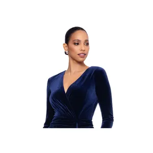 Betsy & Adam Womens Velvet Gown with 3/4 Sleeves B264 Navy Blue 4 thumbnail 8