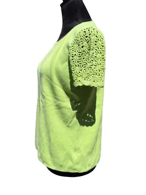 Designers Originals Lime Green Crochet Sleeve Knit Top Large‎ Cottagecore Boho thumbnail 8