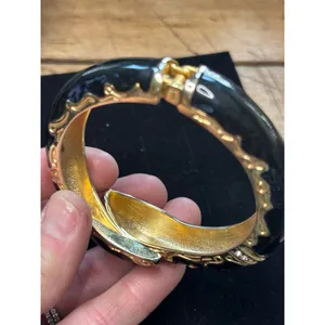 Gold & Black Snake-Inspired Hinged Bangle Bracelet With Rhinestone Embellishment thumbnail 7