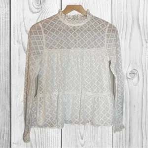 Sézane White Lace Peplum Long-Sleeve Top Lace Size 36 thumbnail 2