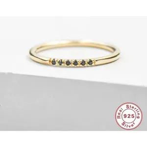 NEW 14k Gold Plated S925 Ring Black Melee Stackable Minimalist Band, Size 6‎ thumbnail 11