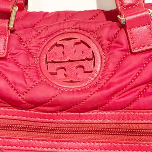 Tory Burch Red‎ Quilted Nylon Slouchy Satchel Shoulder Handbag Purse thumbnail 2