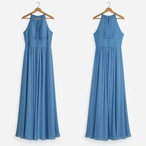 Azazie Bonnie Bridesmaid‎ Dress A16 Steel Blue Halter A-Line Floor-Length Maxi thumbnail 3