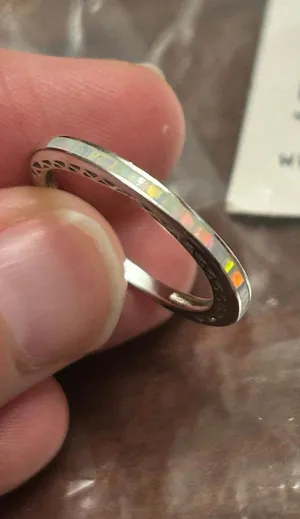 White opal sterling silver 925 ring size 8 cute band thumbnail 1