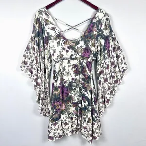 Free People Heart of‎ Gold Dress M Moody Floral Bell Sleeve Boho Whimsigoth Mini thumbnail 5