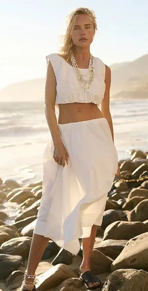 NWT Free People top and skirt Like A Wave Set in ivory. Size Medium thumbnail 1