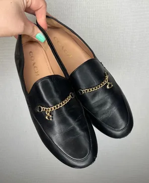 Coach Leah Loafers Black Leather‎ Gold Chain C Charm Flats CB989 Womens 8B thumbnail 1
