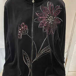 Alfred Dunner Black Bomber Jacket with Pink Floral Embroidery thumbnail 5