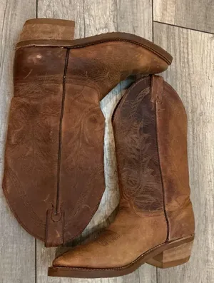 Abilene Women's Brown Leather Cowboy Boots size 5.5 M thumbnail 1