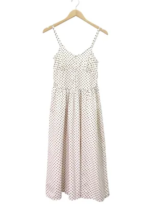 Dizzy Lizzy Polka Dot Smocked Midi Dress Small Cream Brown Cotton Cottagecore thumbnail 2