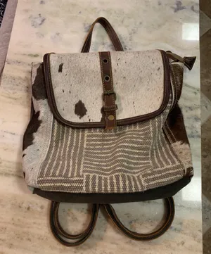 Myra Bags. Backpack purse. Hair on and knitted. thumbnail 1