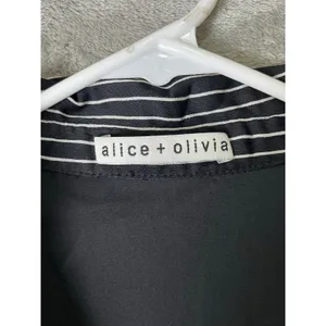 Alice + Olivia Moore Pinstripe Ruffle Shirt Dress Black White Size Small Office thumbnail 6