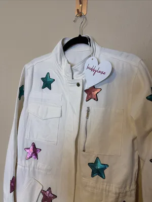Buddy‎ Love White Denim Sequin Star Jacket Size Medium NWT thumbnail 4