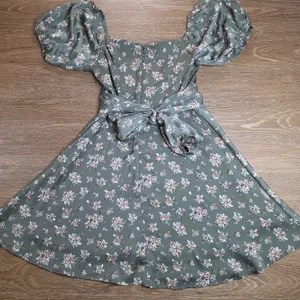 Altar'd State Dress Women S Sage Floral Puff Sleeve Mini Tie Back Cottagecore thumbnail 4