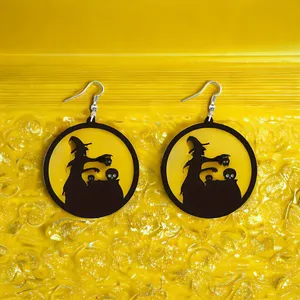Witch Skulls Gothic Style Black Round‎ Acrylic Fashion Earrings thumbnail 4