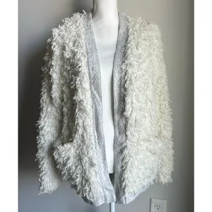 Anthropologie Vanessa Virginia Fluffy Fringe White Metallic Cardigan Soft Size S thumbnail 3
