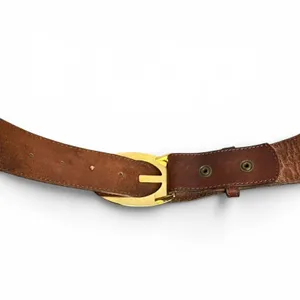 Guess Genuine Leather Belt Small‎ Brown Large Gold Buckle Adjustable Logo Y2K thumbnail 7
