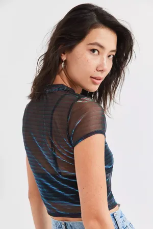 Urban Outfitters Cropped Iridescent Black Baby Tee thumbnail 3