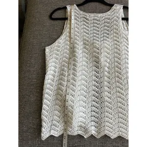 Lillusory White Crochet Knit Tie Front Sleeveless Top Chevron Pointelle Large thumbnail 9