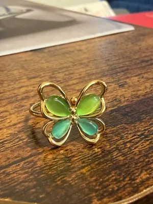 Gold Plated Colorful Butterfly Adjustable Ring Green Blue Stones Statement Jewel thumbnail 2