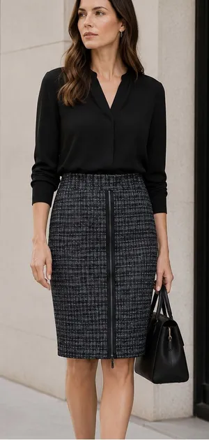 Classiques Entier Black‎ and Gray Plaid Wool Blend Skirt Size 2 thumbnail 1