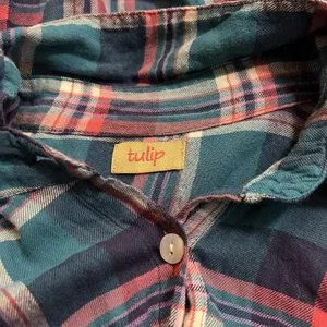 Tulip Blue and Pink Flannel‎ Plaid Dress Size Small S A-line Pockets Artsy thumbnail 6