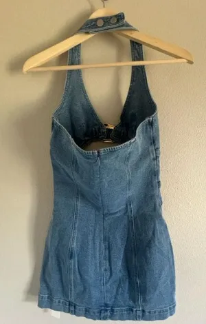 Nwt Halter Neck Denim Dress Buckle Details Commense M thumbnail 3