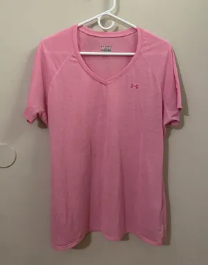 Under Armour Pink V-Neck Athletic Tee thumbnail 1