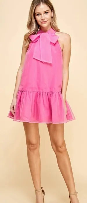 Pink Bow Mini Dress TCEC thumbnail 1