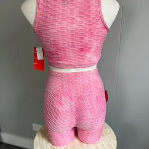 Hot Kiss Pink Textured Two Piece Set Ruched Crop Top & High Waist Shorts Size S thumbnail 5