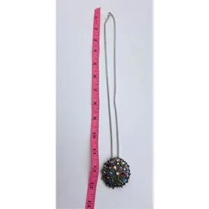 Silver Jeans Lightly domed colorful rhinestone pendant necklace brushed antique silver thumbnail 7
