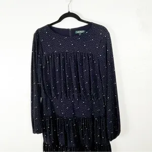 LAUREN RALPH LAUREN Navy Speckled Long Sleeves Tiered Dress Size 14 thumbnail 6