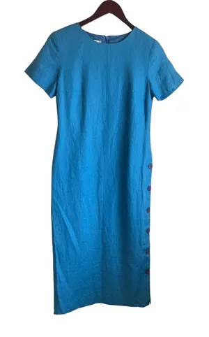 VTG Talbots‎ Women Irish Linen Midi Dress 4 Blue Sheath Career Timeless Classic thumbnail 1
